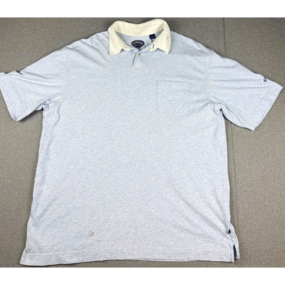 Callaway Golf Sport Mens XL Polo Shirt Blue Heather Pocket Cotton Golf Logo